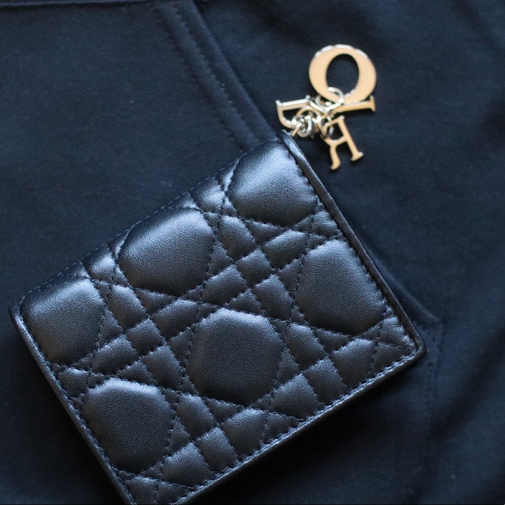 Lady Dior mini wallet. Black lamb skin. Brand new with tags. Never used.